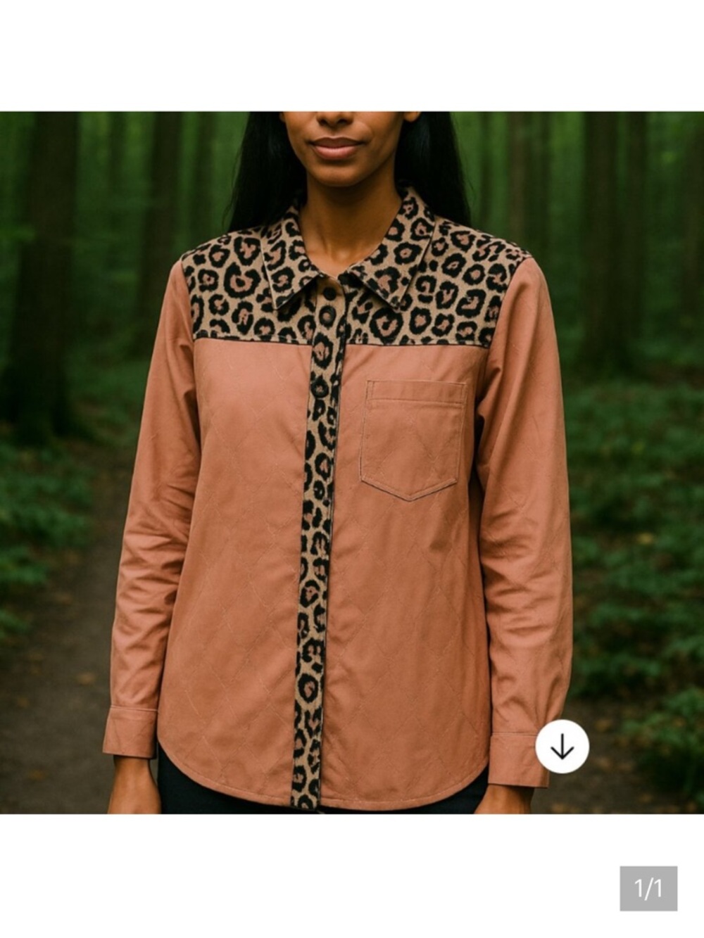 NWT Umgee Quilted Shacket w/Leopard Trim in Gingerbread Multiple Sizes - Picture 6 of 6